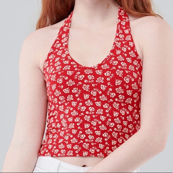 🎄 Hollister halter top M red/white floral NWT - Picture 3 of 8